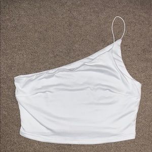 White one shoulder crop top